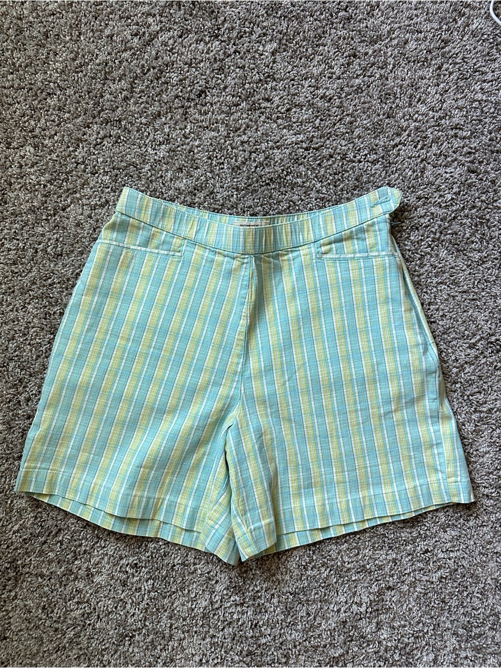 Vintage 00s Y2K Pastel Plaid Shorts Women's Size 8 Preppy Light Blue & Yellow